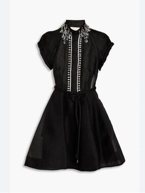 NWT** ZIMMERMANN Embellished linen and silk-blend gauze mini dress